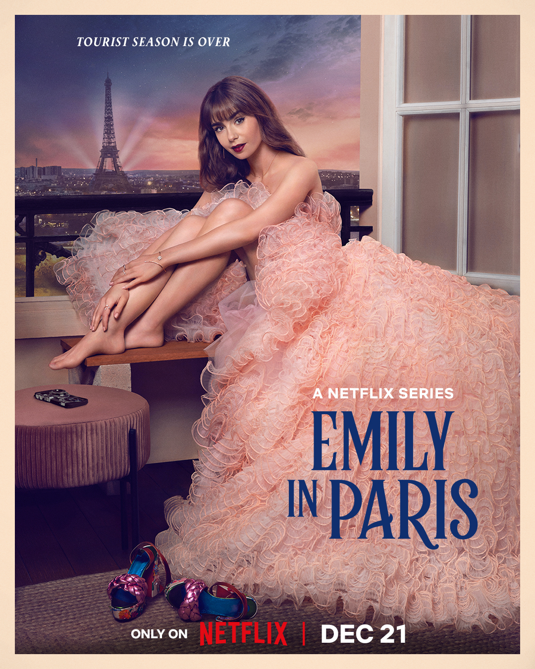 Emily In Paris key art and production stills from Season 3