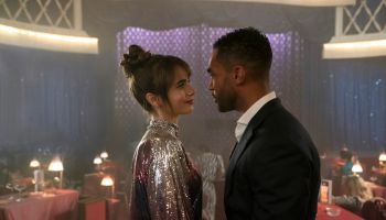 Emily In Paris production stills featuring Lucien Laviscount as Alfie and Lily Collins as Emily in Season 3 of Emily In Paris