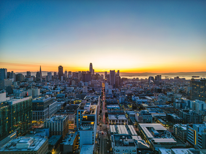 Aerial View of San Francisco Skyline at Sunrise