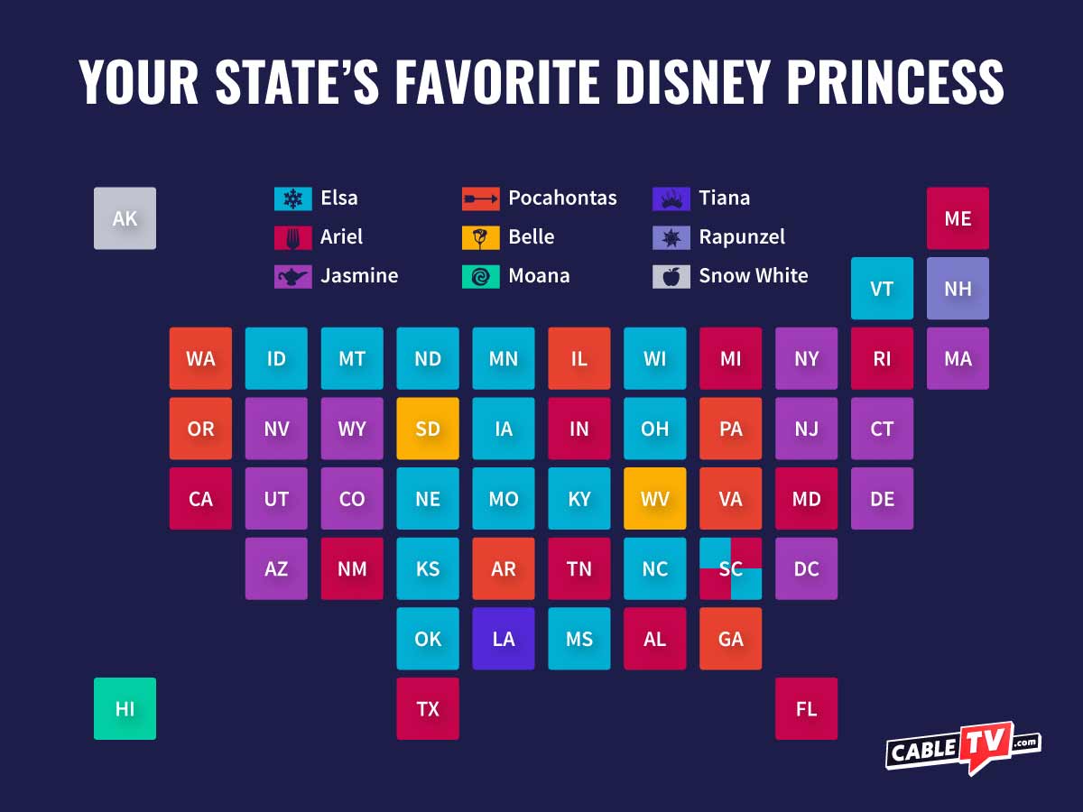 Favorite Disney Princesses By State Chart