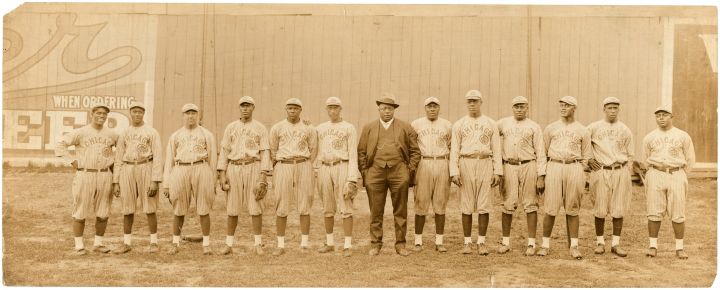 Rube Foster (center) while managing the 1916 Chicago American Giants, from THE LEAGUE, a Magnolia Pictures release.