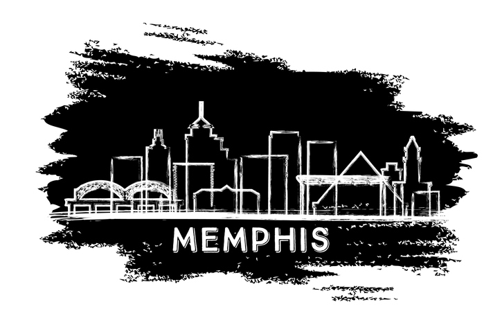 Memphis Tennessee City Skyline Silhouette. Hand Drawn Sketch.