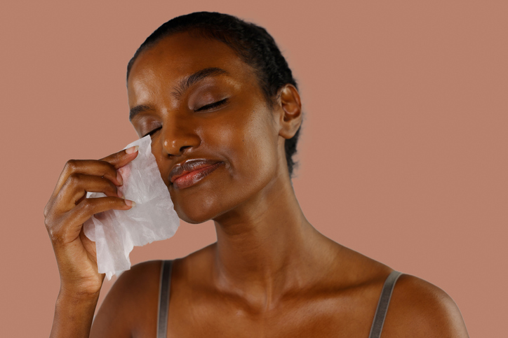 Gorgeous Black Woman Removing Her Makeup With Wipes