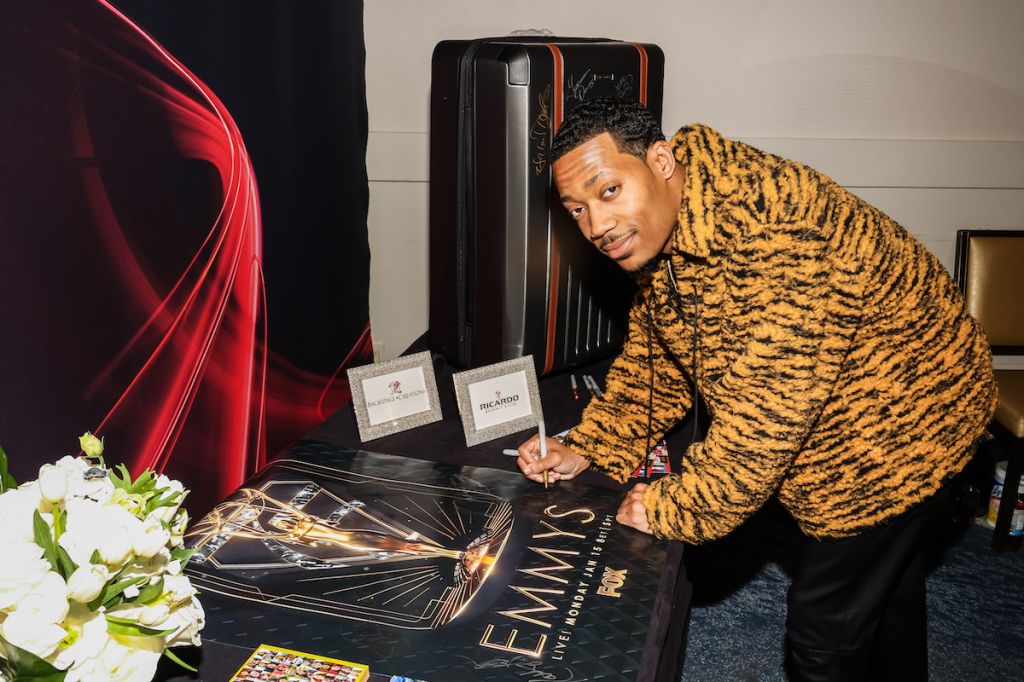 Tyler James Williams visits the Backstage Creations Gifting Suite benefitting the Television Academy Foundation for the 75th Emmy Awards