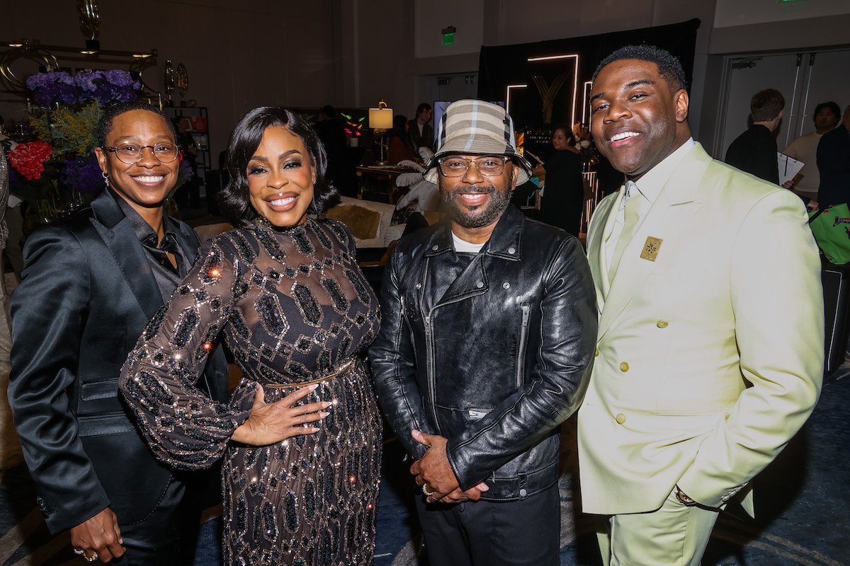 Jessica Betts Niecy Nash Carl Anthony Payne II and Sam Richardson visit Backstage Creations Gifting Suite benefitting the Television Academy Foundation for the 75th Emmy Awards