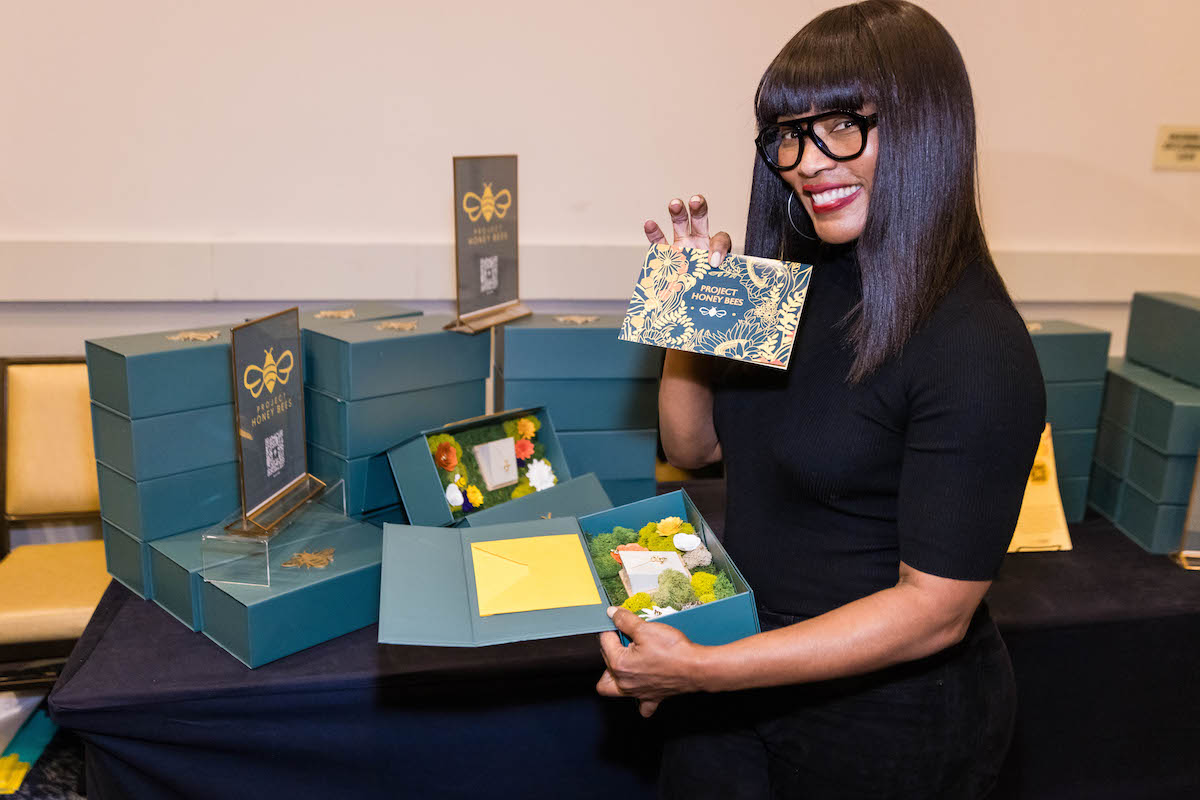 Angela Bassett visits the Backstage Creations Gifting Suite benefitting the Television Academy Foundation for the 75th Emmy Awards