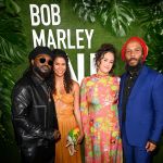 Aston Barrett Jr. (L), Orly Marley (2nd R) and Ziggy Marley (R) attend the Premiere of “Bob Marley: One Love” at the Carib 5 Theatre on January 23, 2024 in Kingston, Jamaica