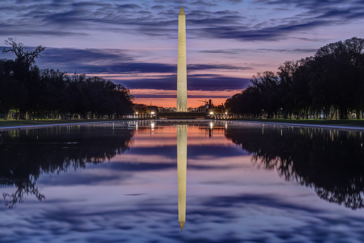 The famous Washington Monument before sunrise