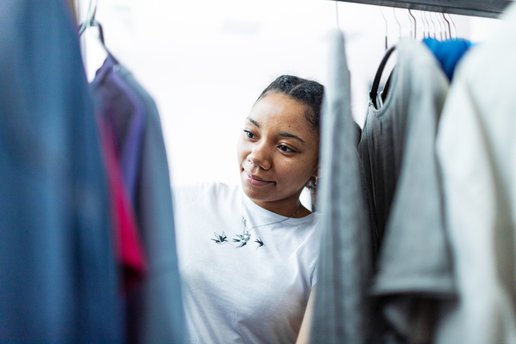 Buying clothes at garage sale