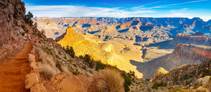Grand Canyon Rim Panorama at Sunrise from Cedar Ridge Trail Arizona