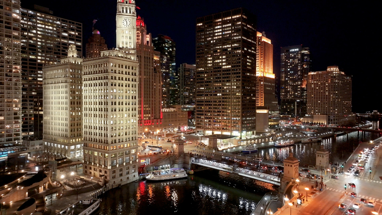 Night in Downtown Chicago At Chicago In Illinois United States.